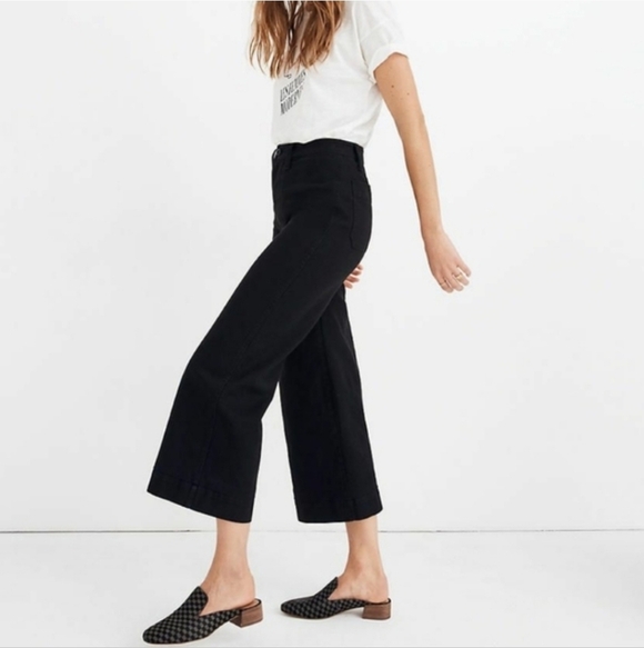 Madewell Denim - MADEWELL EMMETT WIDE-LEG CROPPED WOMENS JEANS IN BLACK SZ 26